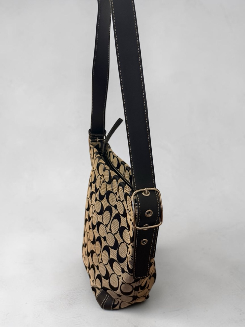 COACH Signature Canvas Hobo Bucket Shoulder Bag Jacquard Leather Y2K 6076 - Picture 7 of 12